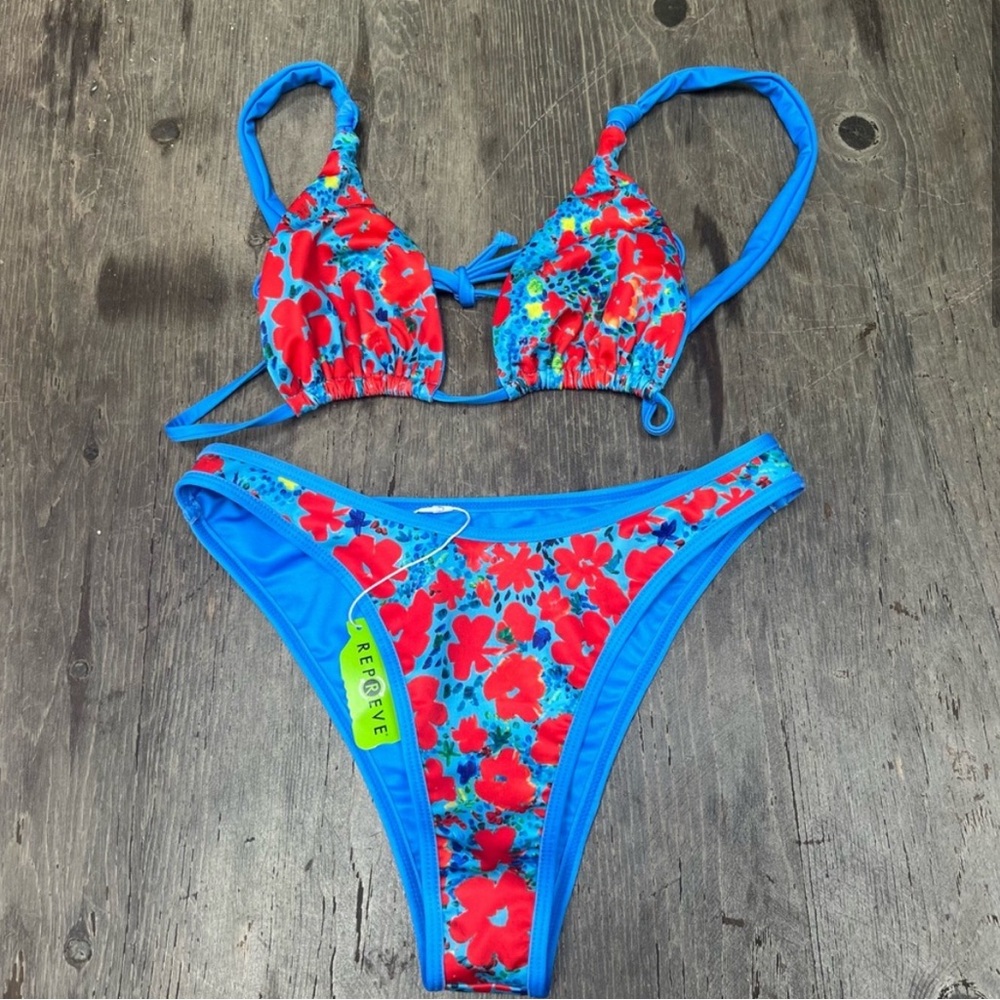 REVOLVE Women's Floral Blue and Red Bikini Set